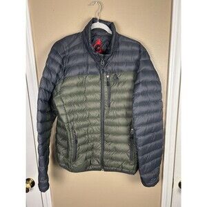 Gerry Down Puffer Jacket Men's L Olive Green Colorblock 650 Fill Power Warm Coat